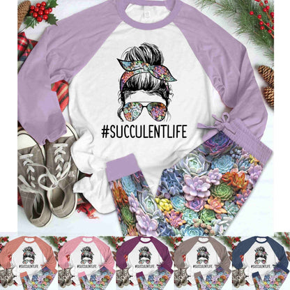 Succulent Set Succulent Life Pajama Set |Sleepwear Pjs Sets | Raglan Shirt Pants Set