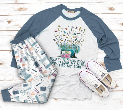 Sewing Set Into The Sewing Room I Go Pajama Set |Sleepwear Pjs Sets | Raglan Shirt Pants Set