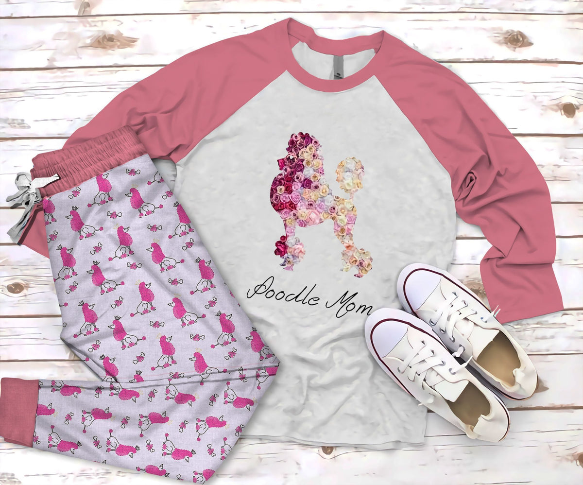 Poodle Poodle Mom Pink High Quality Pajama Set |Sleepwear Pjs Sets | Raglan Shirt Pants Set