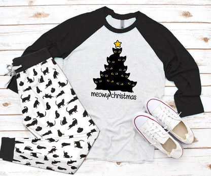 Black Cat Black Amazing Pajama Set |Sleepwear Pjs Sets | Raglan Shirt Pants Set