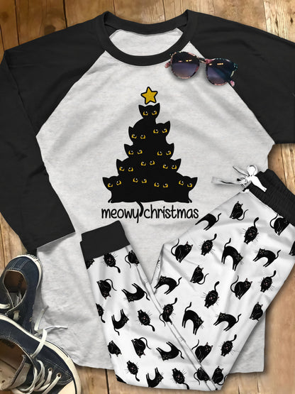 Black Cat Black Amazing Pajama Set |Sleepwear Pjs Sets | Raglan Shirt Pants Set