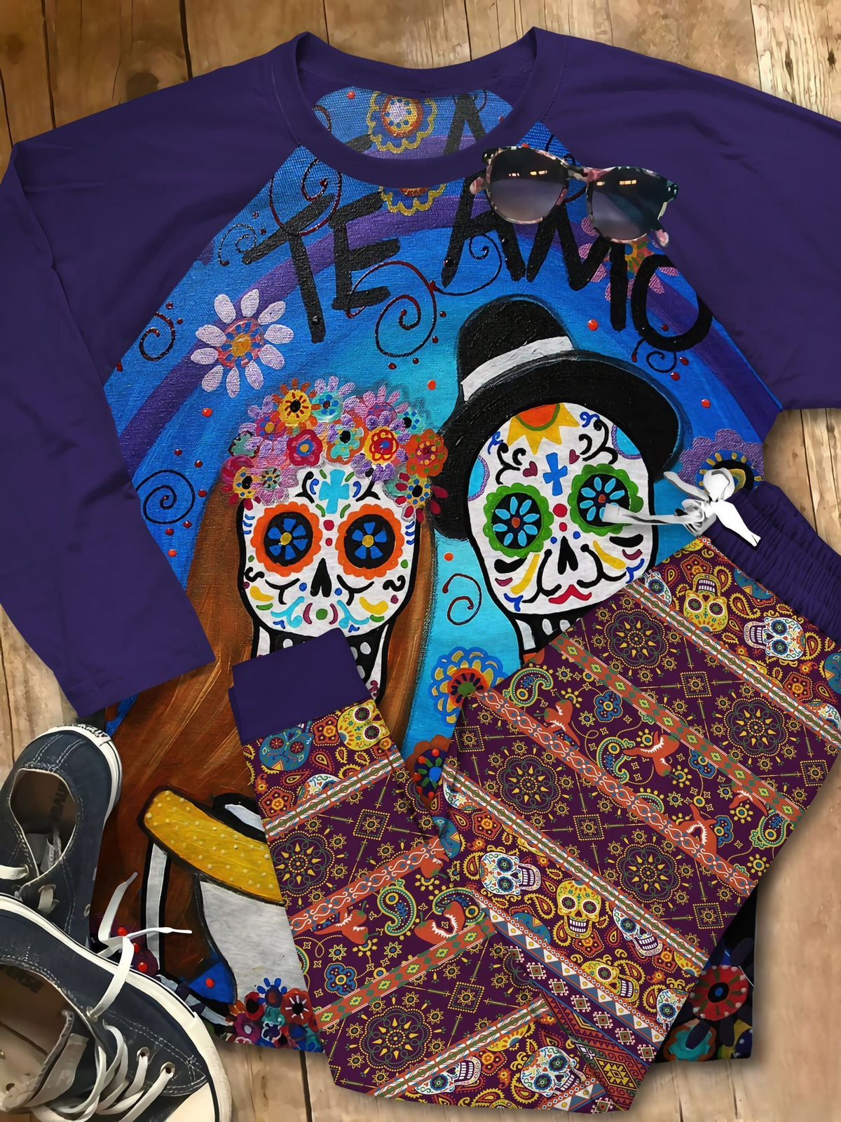 Day Of The Dead The Dark Day Purple Good Quality Pajama Set |Sleepwear Pjs Sets | Raglan Shirt Pants Set