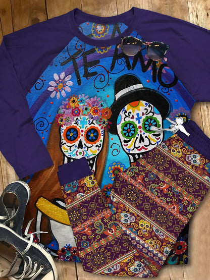 Day Of The Dead The Dark Day Purple Good Quality Pajama Set |Sleepwear Pjs Sets | Raglan Shirt Pants Set