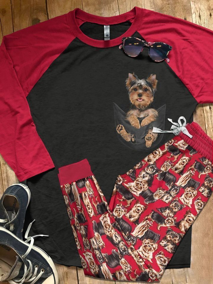 Yorkshire Terrier Baby Cute Red Amazing Pajama Set |Sleepwear Pjs Sets | Raglan Shirt Pants Set