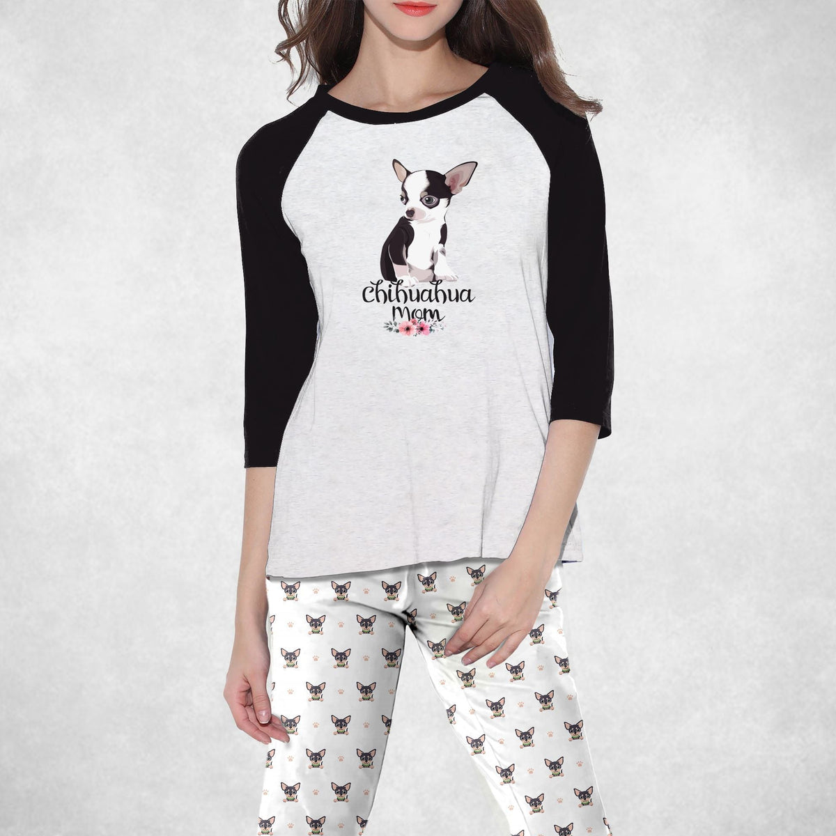 Chihuahua Chihuahua Mom Pajama Set |Sleepwear Pjs Sets | Raglan Shirt Pants Set