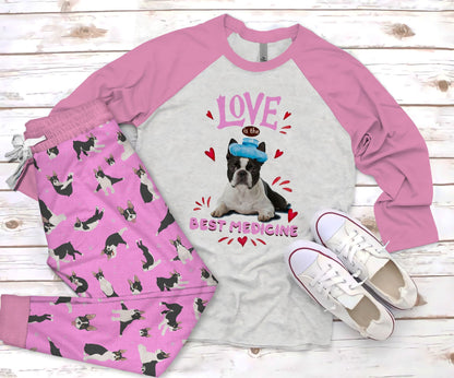 Boston Terrier Medicine Pajama Set |Sleepwear Pjs Sets | Raglan Shirt Pants Set