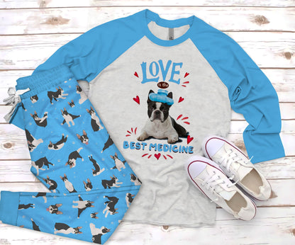 Boston Terrier Medicine Pajama Set |Sleepwear Pjs Sets | Raglan Shirt Pants Set