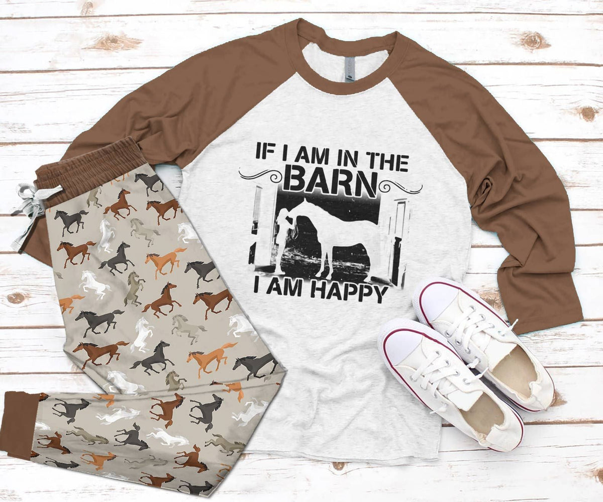 Horse Pajama Colors Pajama Set |Sleepwear Pjs Sets | Raglan Shirt Pants Set