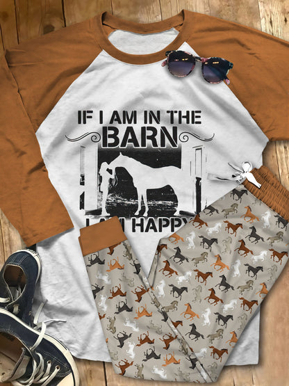 Horse Pajama Colors Pajama Set |Sleepwear Pjs Sets | Raglan Shirt Pants Set
