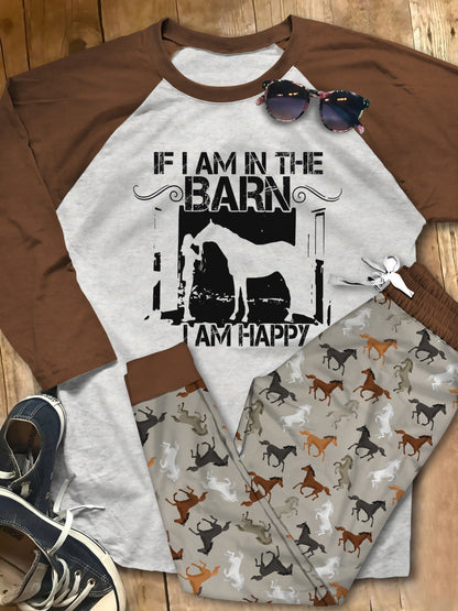 Horse Pajama Colors Pajama Set |Sleepwear Pjs Sets | Raglan Shirt Pants Set