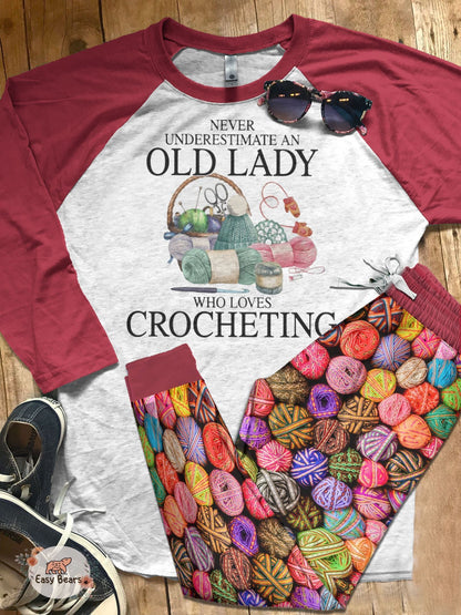 Crochet Set Crochet Lady Styles Pajama Set |Sleepwear Pjs Sets | Raglan Shirt Pants Set