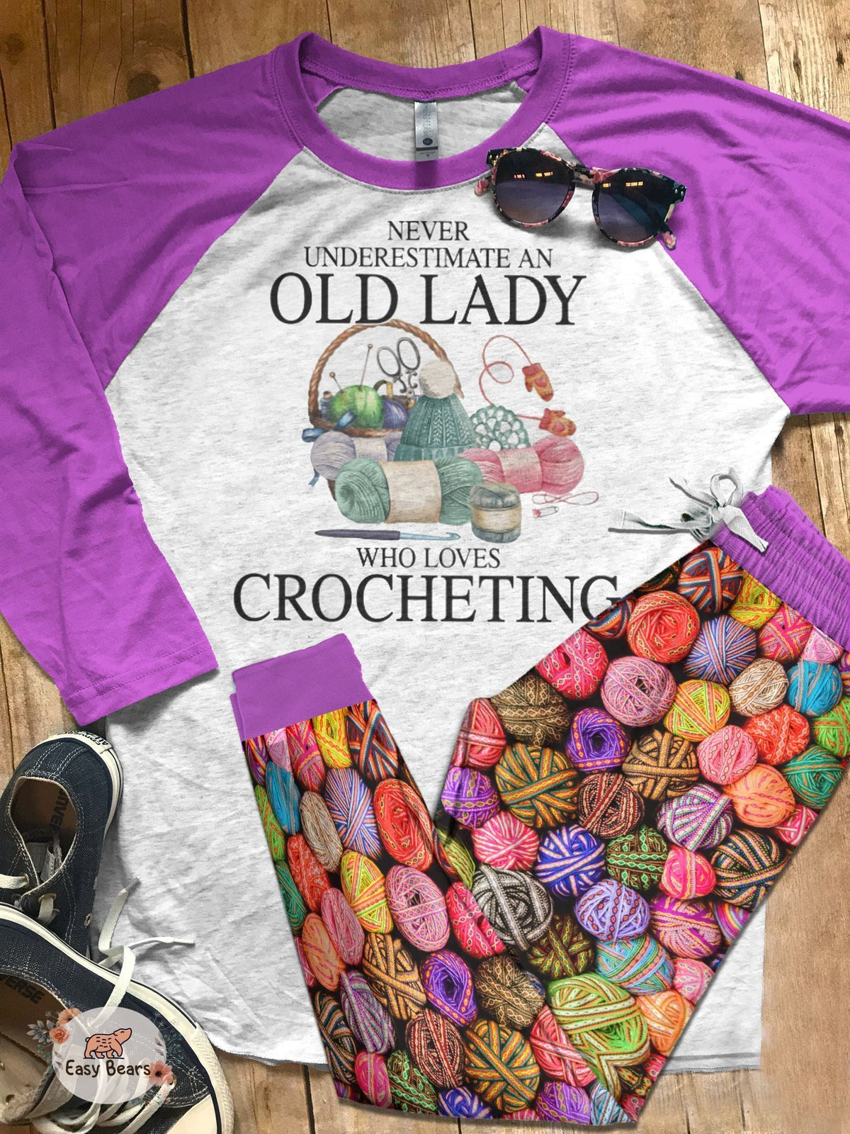 Crochet Set Crochet Lady Styles Pajama Set |Sleepwear Pjs Sets | Raglan Shirt Pants Set