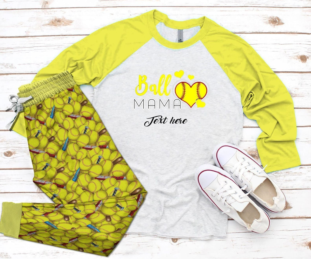 Softball Yellow Awesome Pajama Set |Sleepwear Pjs Sets | Raglan Shirt Pants Set