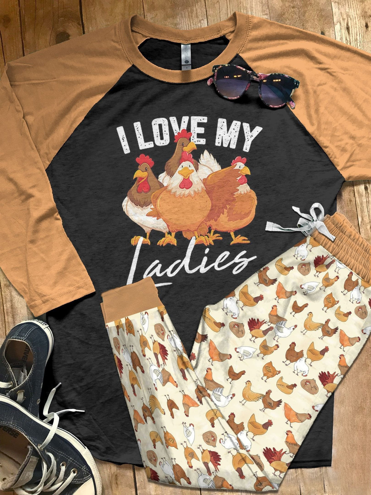 Chicken Set Chicken Ladies Pajama Set |Sleepwear Pjs Sets | Raglan Shirt Pants Set