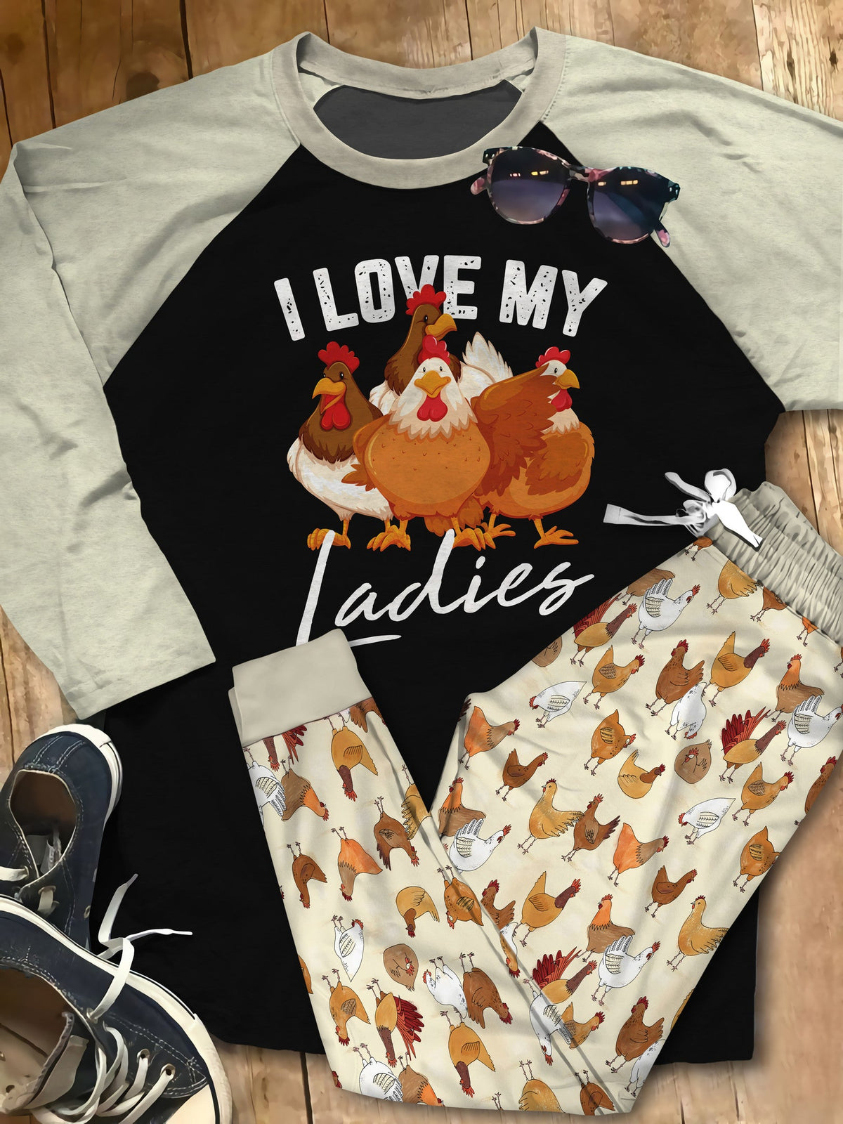Chicken Set Chicken Ladies Pajama Set |Sleepwear Pjs Sets | Raglan Shirt Pants Set