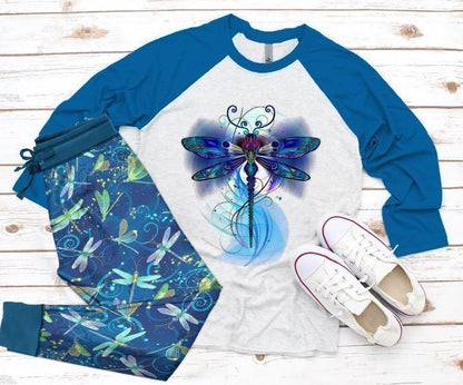 Dragonfly Mysterious Blue Awesome Pajama Set |Sleepwear Pjs Sets | Raglan Shirt Pants Set