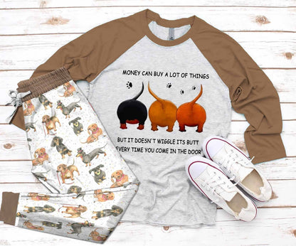 Dachshund Set Money Can Buy A Lot Of Things Pajama Set |Sleepwear Pjs Sets | Raglan Shirt Pants Set