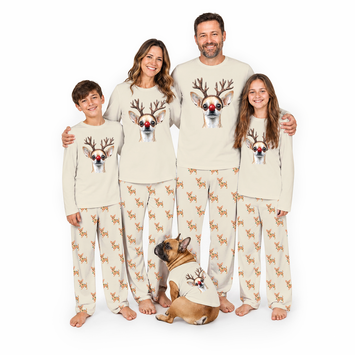 Cozy Reindeer Chihuahua Red Nose Dog Family Christmas Pajamas