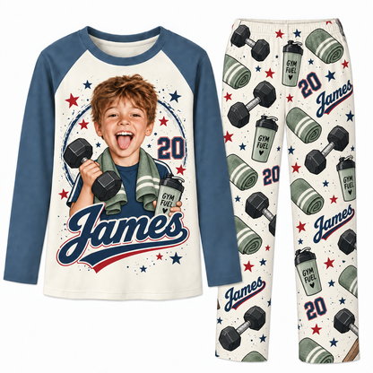 Upload Photo Personalized Gym Lover Name & Number Pajama Sets