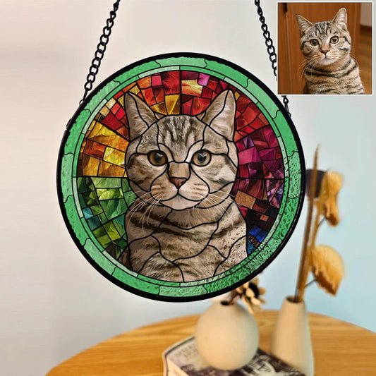 Personalized Pet Portrait Stained Glass Suncatcher – Custom Pet Art From Photo, Memorial Window Hanging & Pet Lover Gift