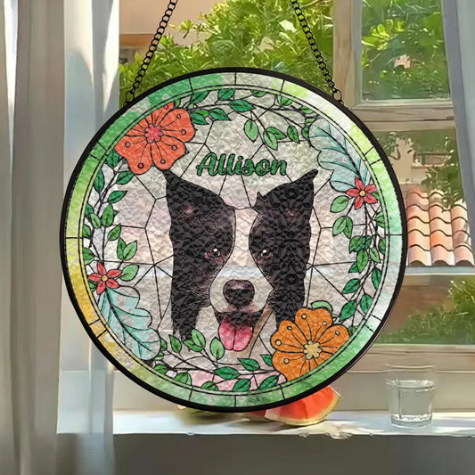 Personalized Pet Portrait Stained Glass Suncatcher – Custom Pet Photo Memorial Window Hanging, Pet Keepsake Gift