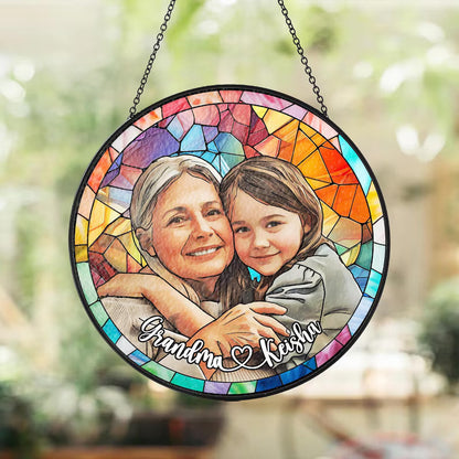Personalized Photo Portrait Stained Glass Suncatcher – Custom Family Window Hanging, Unique Keepsake Gift for Mom & Grandma