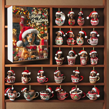2D Acrylic Dachshund Christmas Advent Calendar 2026, 24-Day Wiener Dog Countdown, Cute Dog Lover Christmas Gift