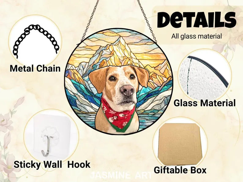 Personalized Dog Memorial Stained Glass Suncatcher – Custom Dog Portrait From Photo, Pet Loss Sympathy Keepsake Gift