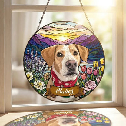 Personalized Dog Memorial Stained Glass Suncatcher – Custom Dog Portrait From Photo, Pet Loss Sympathy Keepsake Gift