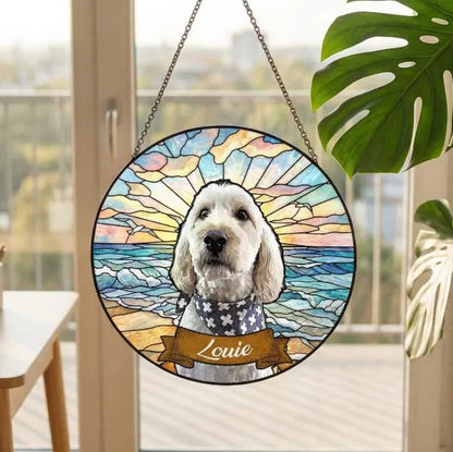 Personalized Dog Memorial Stained Glass Suncatcher – Custom Dog Portrait From Photo, Pet Loss Sympathy Keepsake Gift