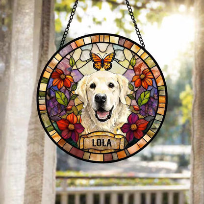 Custom Pet Portrait Stained Glass Suncatcher – Personalized Dog or Cat Photo Memorial Gift
