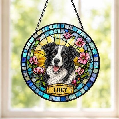 Custom Pet Portrait Stained Glass Suncatcher – Personalized Dog or Cat Photo Memorial Gift