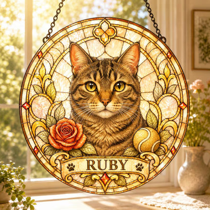 Personalized Pet Portrait Stained Glass Suncatcher – Custom Pet Photo Window Hanging, Unique Pet Lover Keepsake Gift