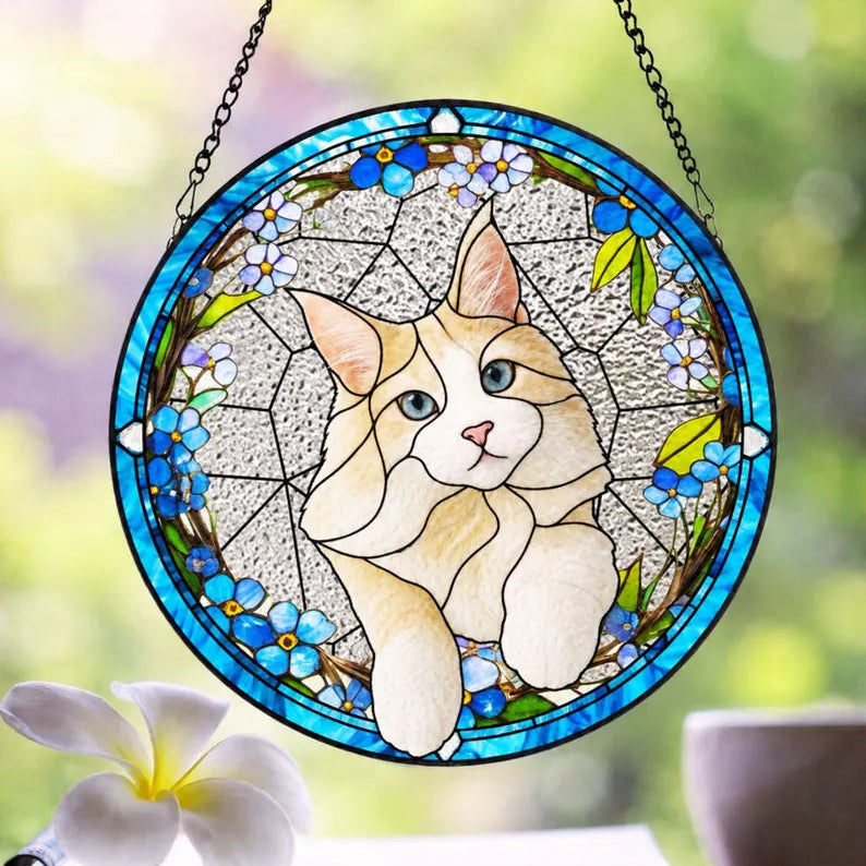 Personalized Pet Memorial Stained Glass Suncatcher – Custom Pet Portrait From Photo, Pet Loss Sympathy Keepsake Gift