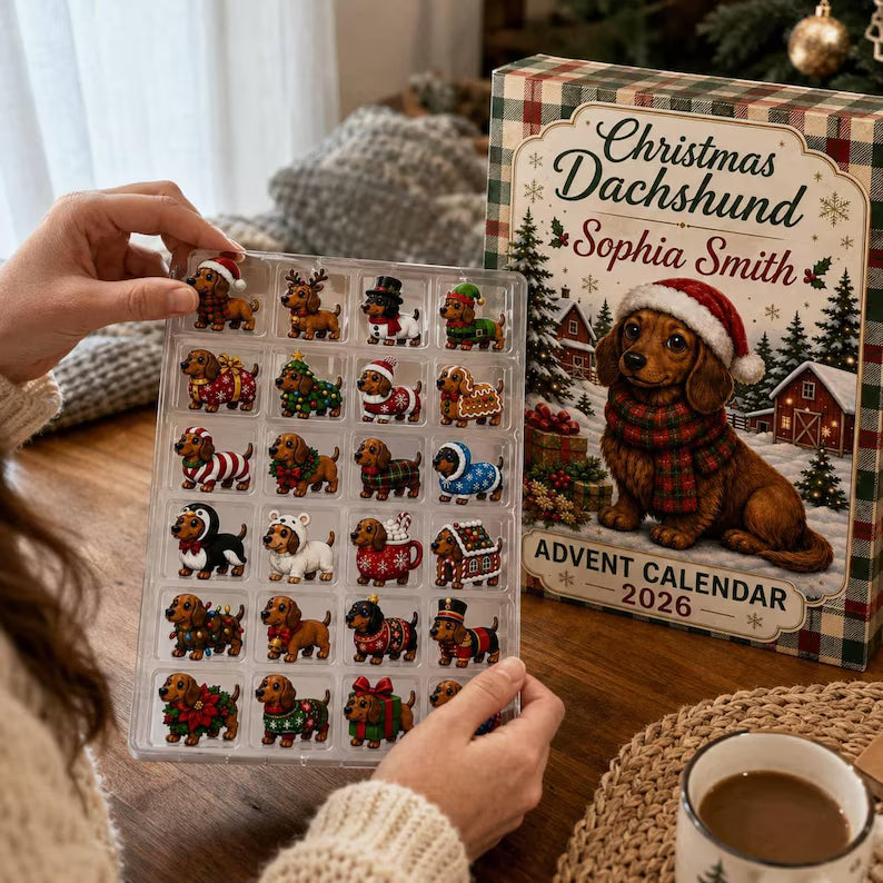 Personalized Dachshund Advent Calendar: Custom Dog Christmas Countdown Box 2026