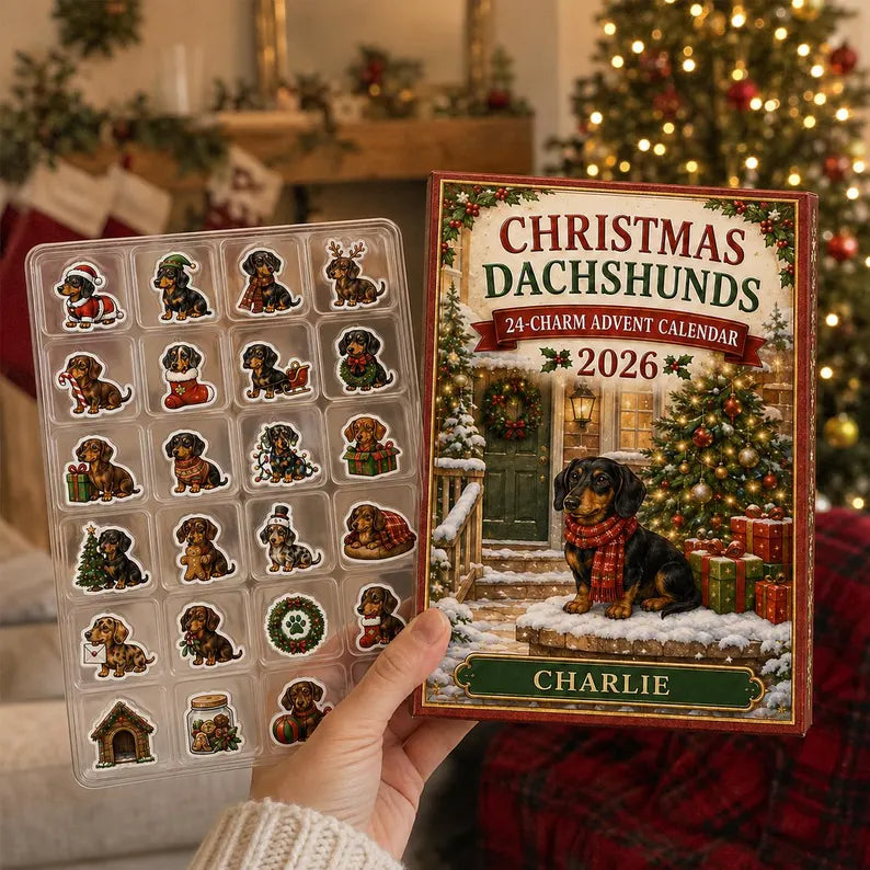 Personalized Dachshund Advent Calendar 2026: Custom Name Christmas Charm Box