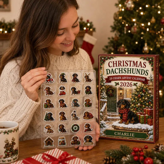 Personalized Dachshund Advent Calendar 2026: Custom Name Christmas Charm Box