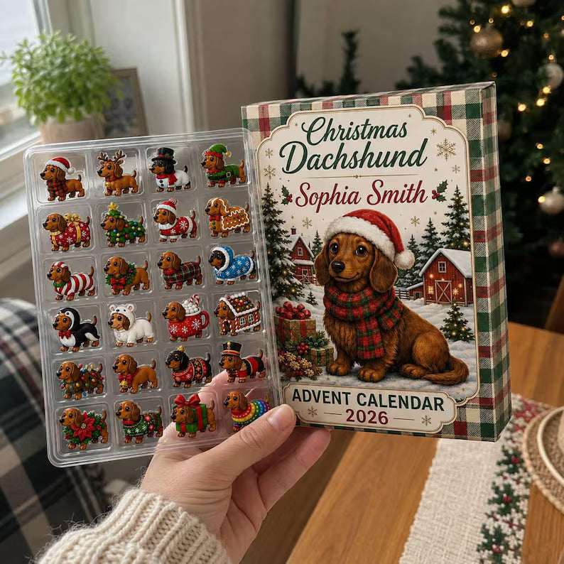 Personalized Dachshund Advent Calendar: Custom Dog Christmas Countdown Box 2026