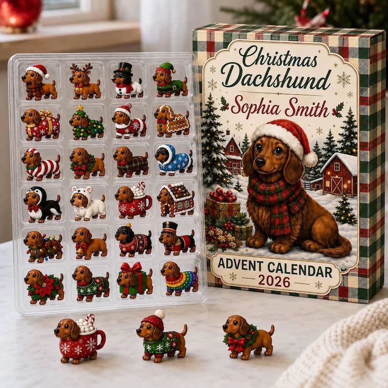 Personalized Dachshund Advent Calendar: Custom Dog Christmas Countdown Box 2026