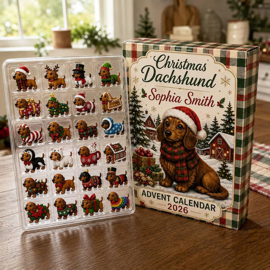 Personalized Dachshund Advent Calendar: Custom Dog Christmas Countdown Box 2026