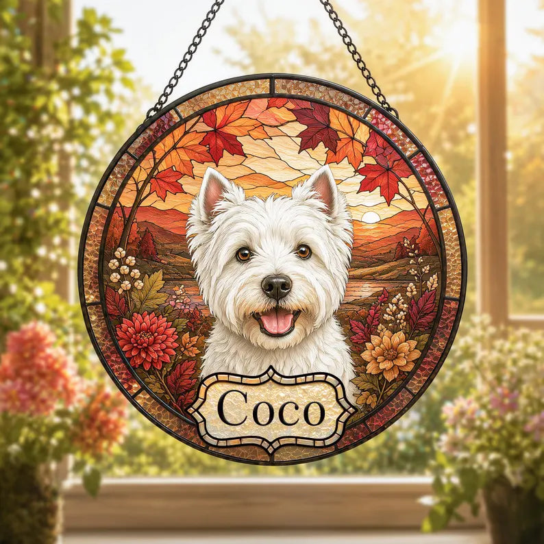 Personalized Pet Portrait Stained Glass Suncatcher – Custom Photo Memorial Keepsake, Pet Loss Sympathy Gift