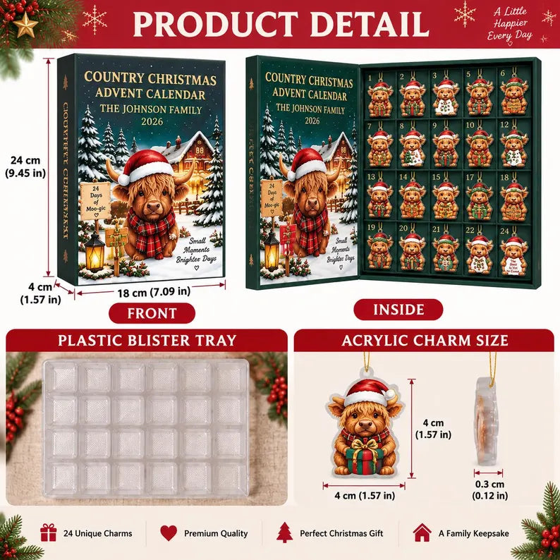 Baseball Advent Calendar 2026, Christmas Countdown Box, 24 Baseball Charms, Personalized Name Holiday Keepsake, Baseball Player Gift