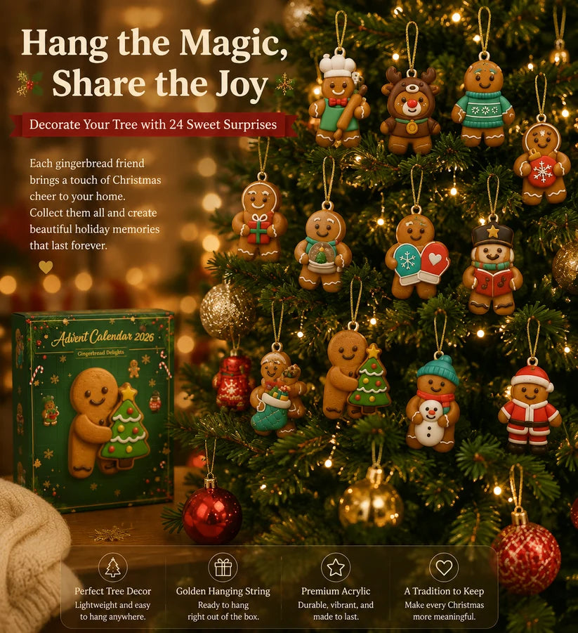 Gingerbread Christmas Advent Calendar 2026 – 24 Cute Gingerbread Ornaments