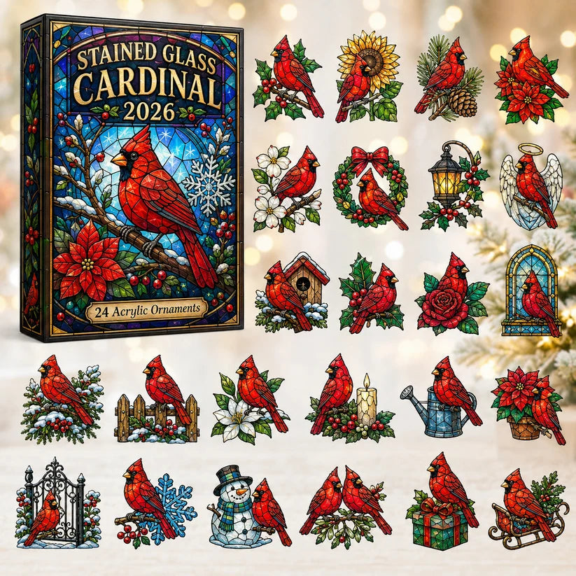 Stained Glass Cardinal Advent Calendar 2026 - 24-Day Festive Countdown, Acrylic Charms Blind Box