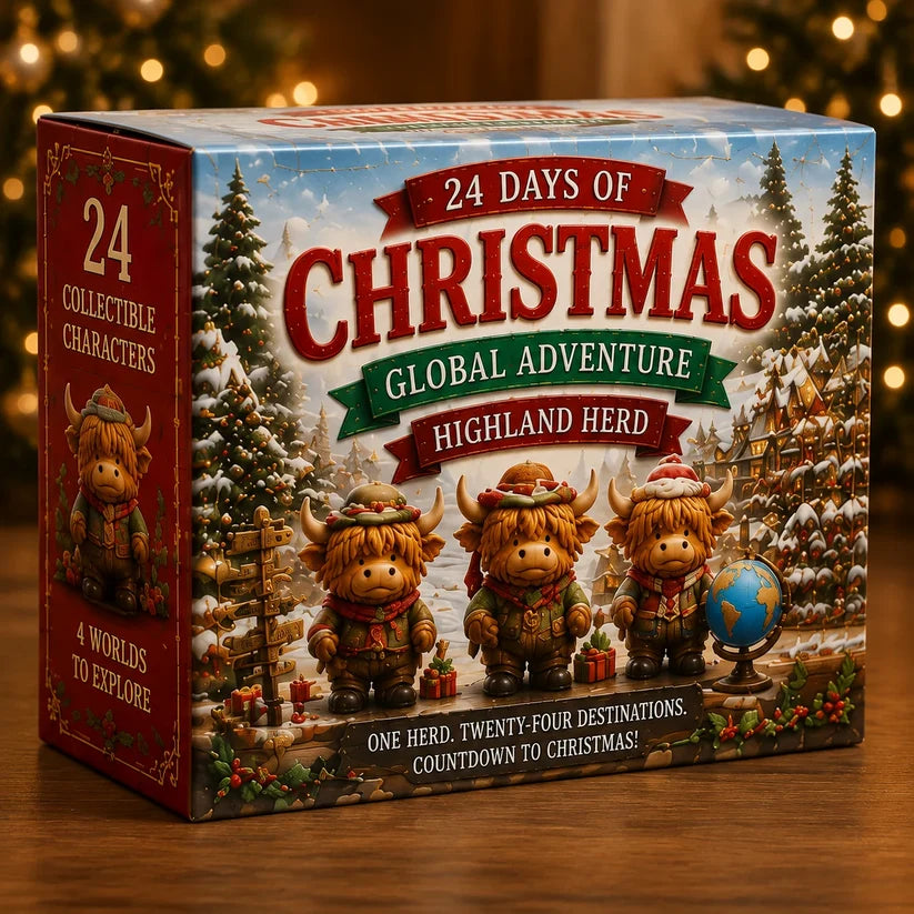 24 Days Christmas Advent Calendar - Global Highland Cow Collectible Figurines Set