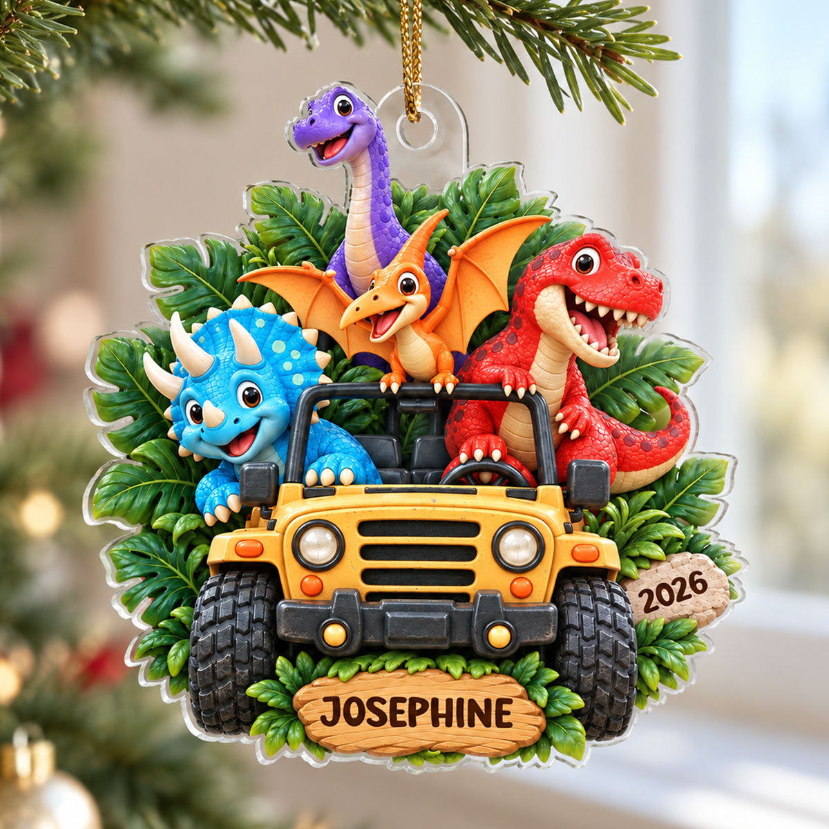 Dinosaurs Adventure 2D Flats - Personalized Acrylic Ornament - Christmas Gift For Kids, Dinosaur Lovers