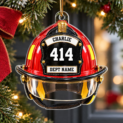 Firefighter Helmet Front View 2D Flat Printed - Personalized Acrylic Ornament - Christmas Gift For Firefighter Department