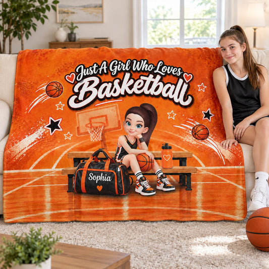 Just a Boy Girl Who Loves Basketball - Personalized Fleece Blanket - Christmas Gift for Daughter, Granddaughter, Team Players