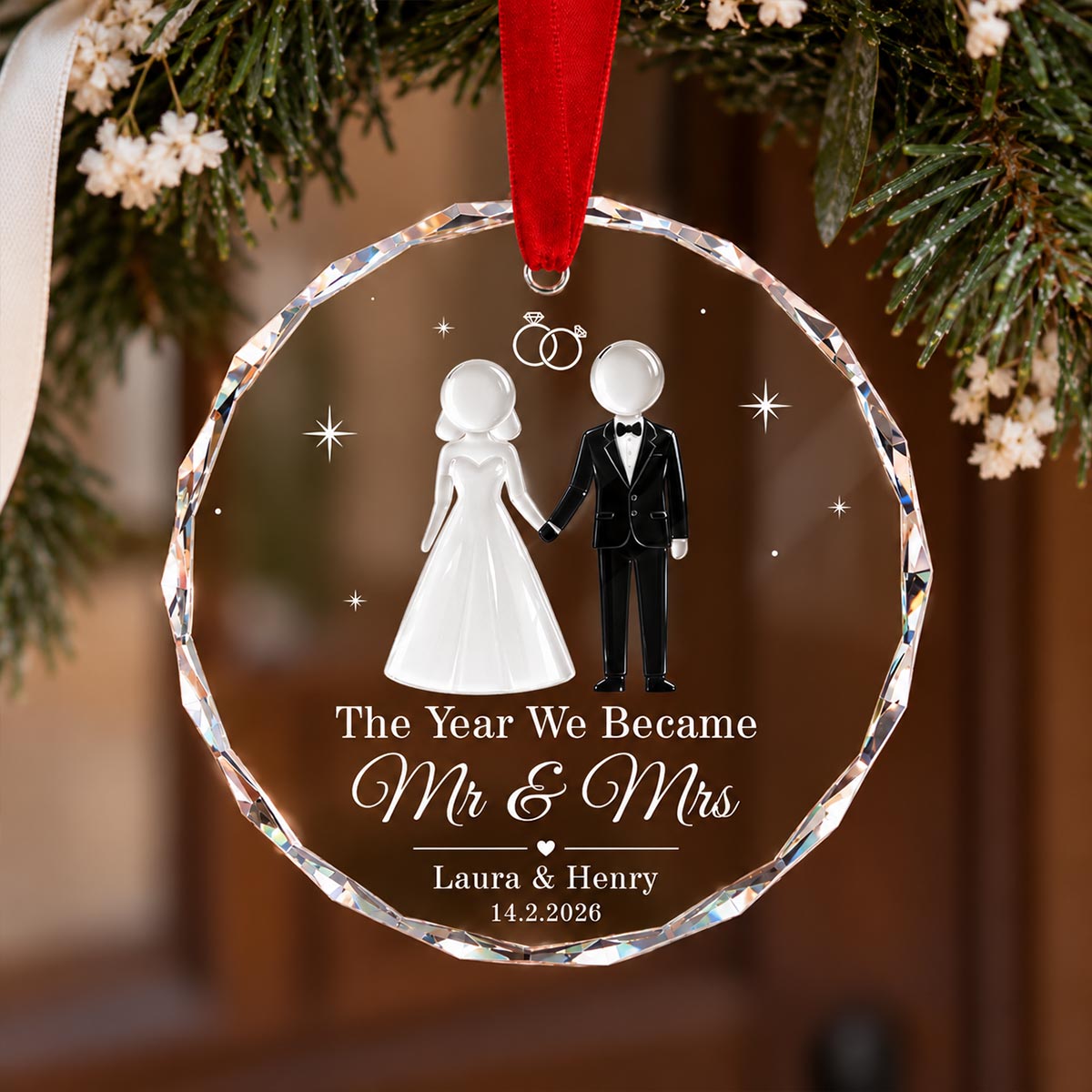 The Year We Became Mr & Mrs 2D Flat Printed - Personalized Glass Ornament - Wedding Gifts, First Christmas Keepsake For Couple