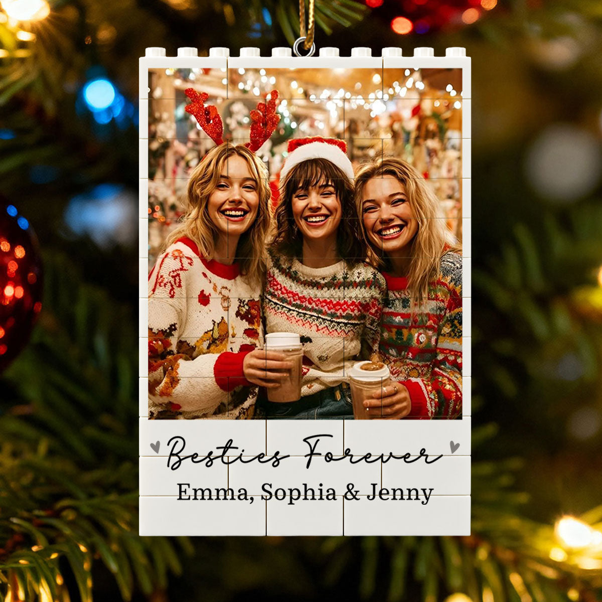 Besties Forever Custom Photo & Names - Personalized Building Blocks Ornament - Christmas Gift For Best Friends, Besties, BFF, Soul Sisters